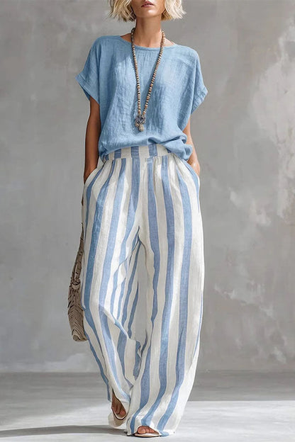Capri Stripe Two-Piece Linen Top & Pants Se