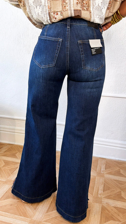 Kai Wide Leg Button Slit Denim, Dark