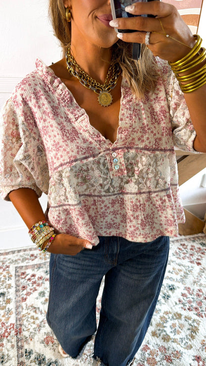 Moonflower Blouse, Pink Floral
