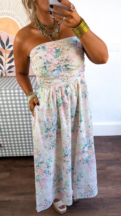 Blooming Springs Tube Top Midi Dress, Multi