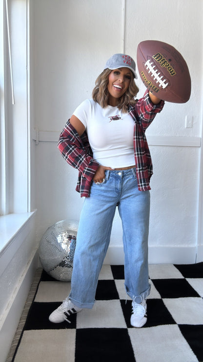 Friday Night Sweetheart Football Baby Tee, Red