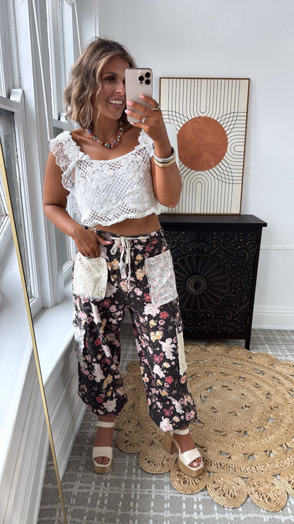 Falling For You Crochet Lace Bow Detail Top, Off White