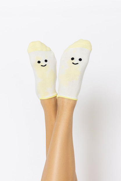 Happy Face Low Rise Socks - Yellow Tie Dye