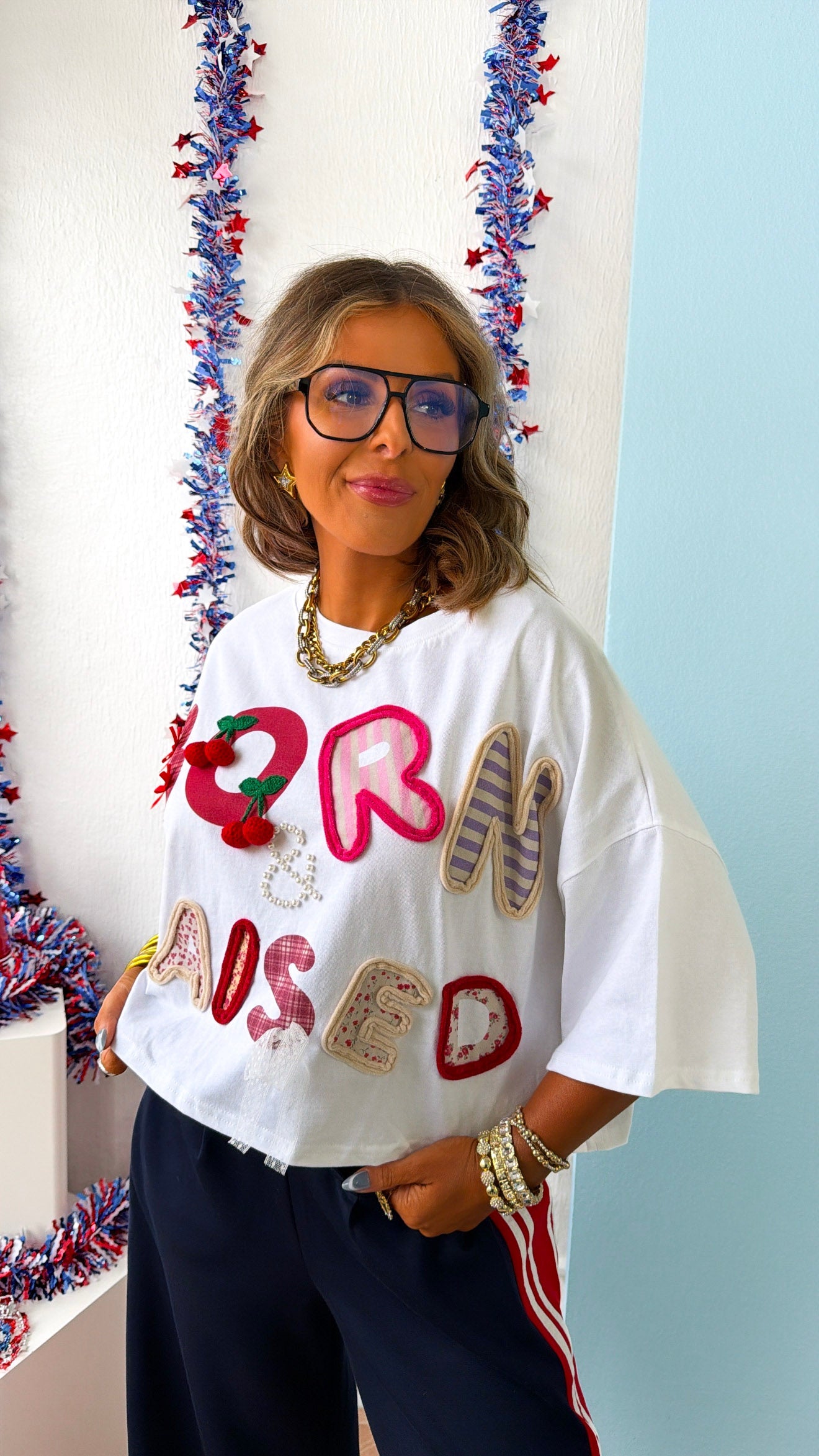 Born & Raised Graphic Detail Top, Off white