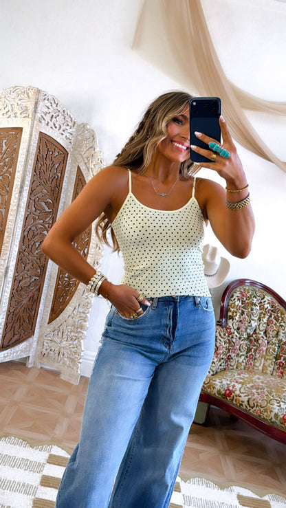 Black Polka Dot Strap Cami, Pale Banana