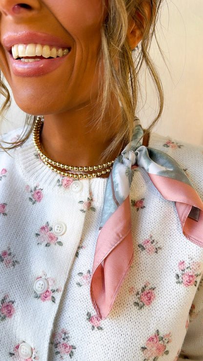 Half Bandana Wrapped Necklace, Peach Multi