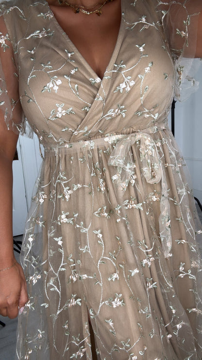ECB Exclusive: Dreamy Floral Embroidered Maxi Dress