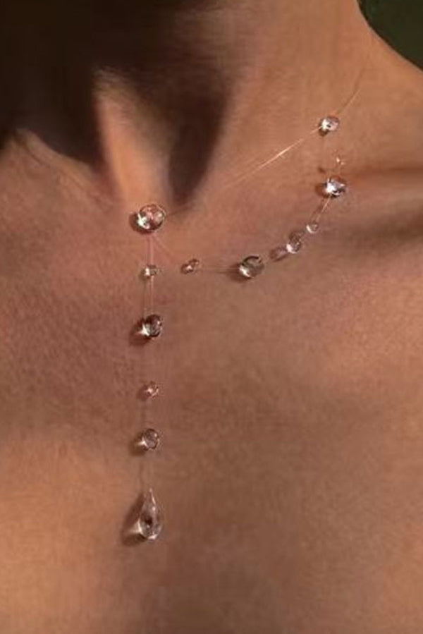Clear Crystal Dewdrop Collarbone Necklace