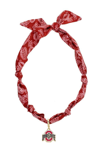 Buckeyes  Bandana Scarf Necklace, Red