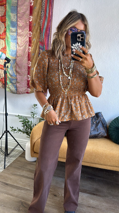 Opal Mae Floral Blouse, Brown Multi