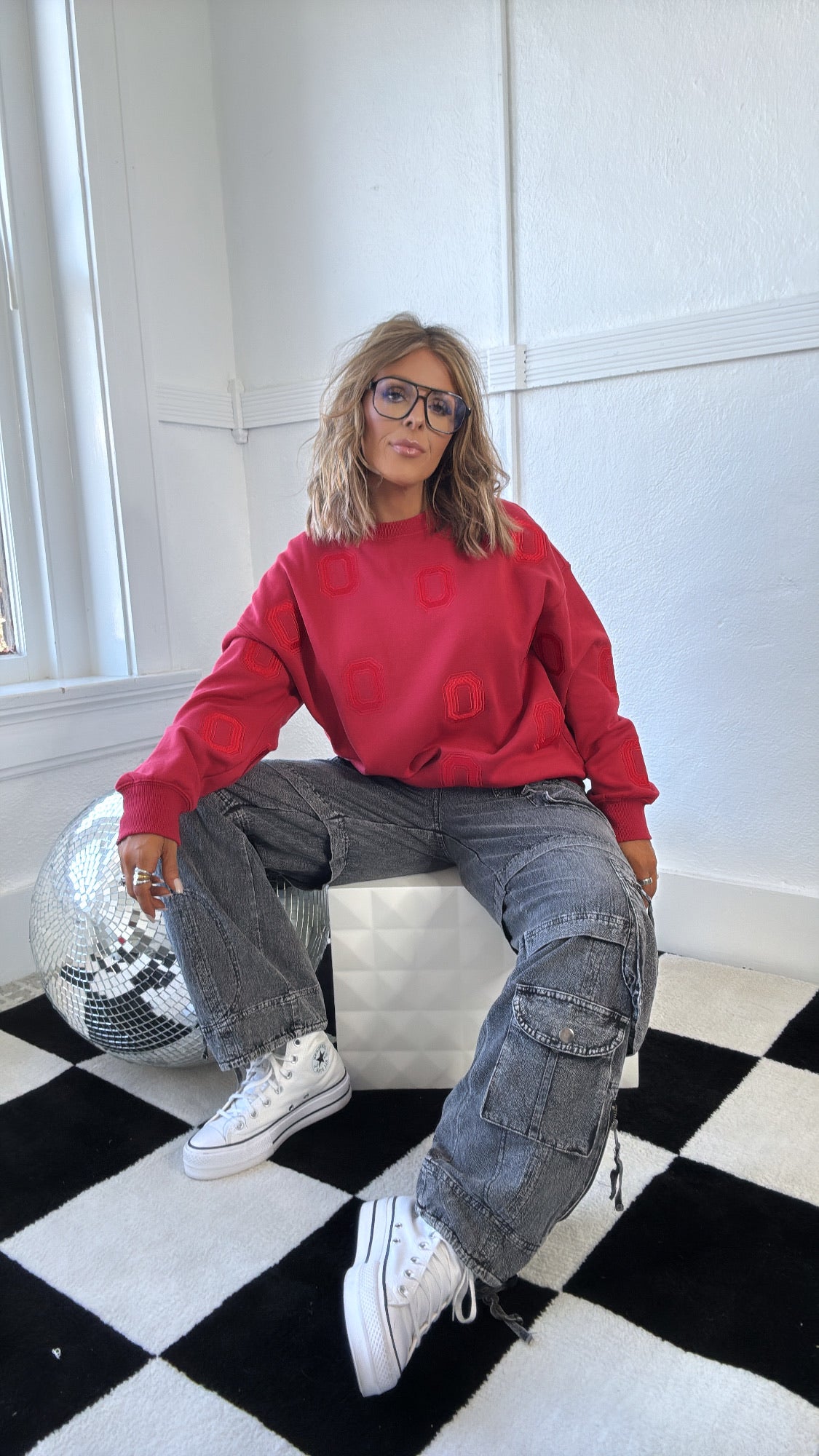 Embroidered Bucks Crewneck, Red