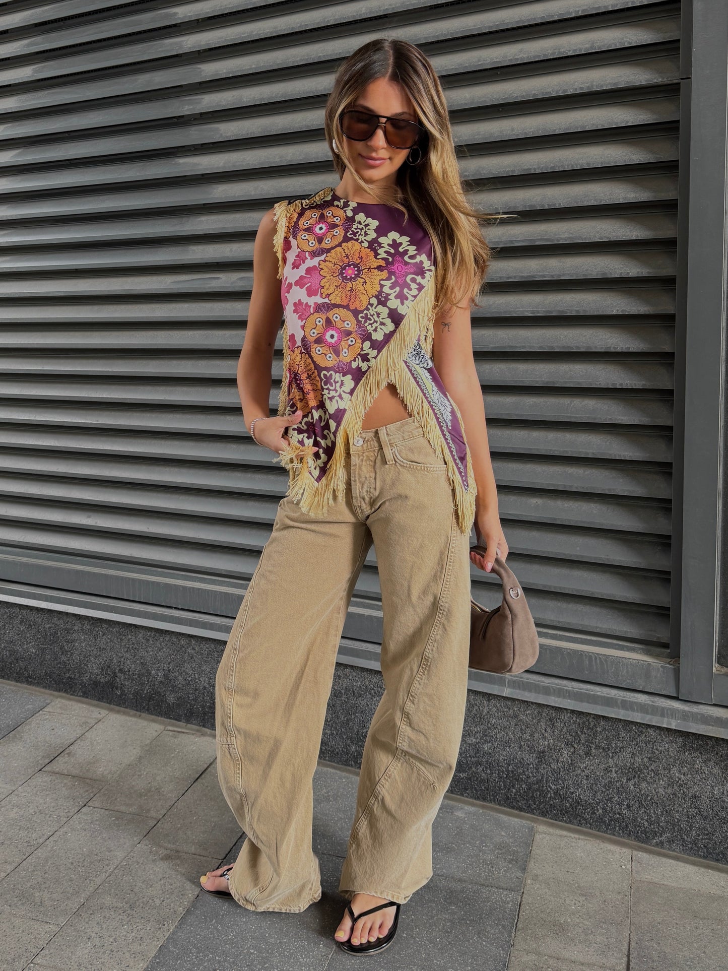 27 Fringed Floral Print Sleeveless Top