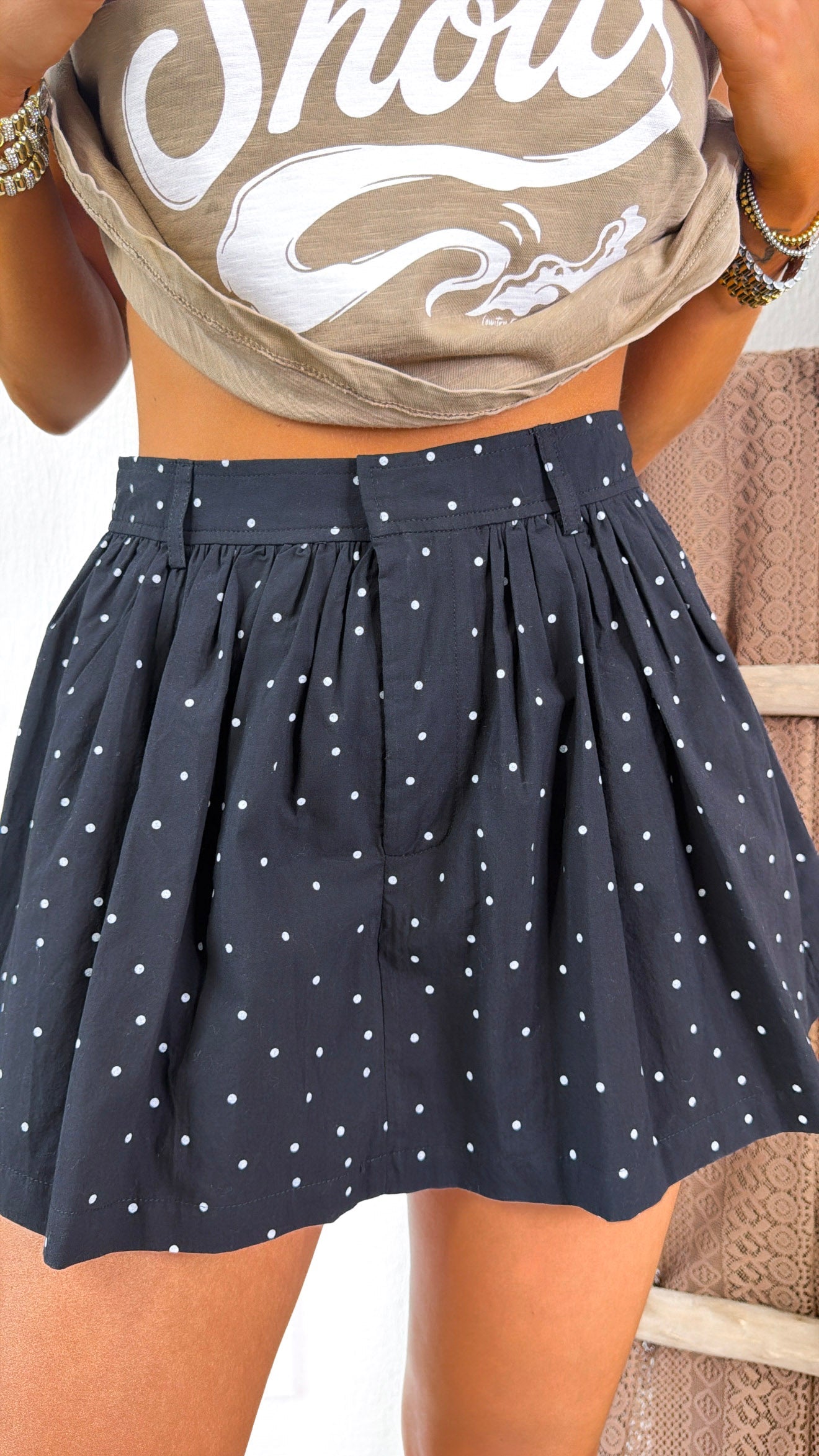 Midnight Skies Polka Dot Mini Skort, Black