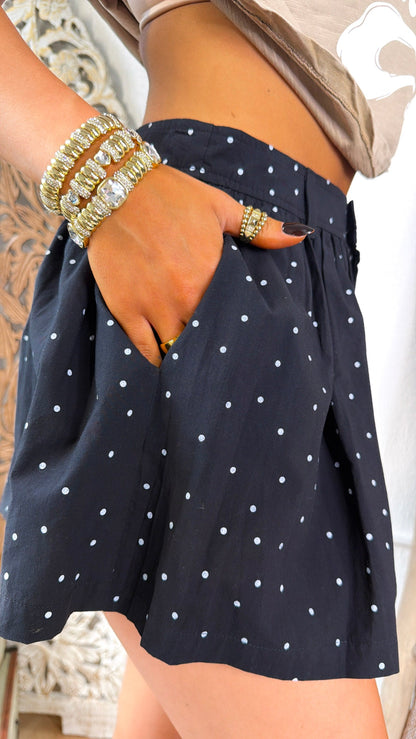 Midnight Skies Polka Dot Mini Skort, Black