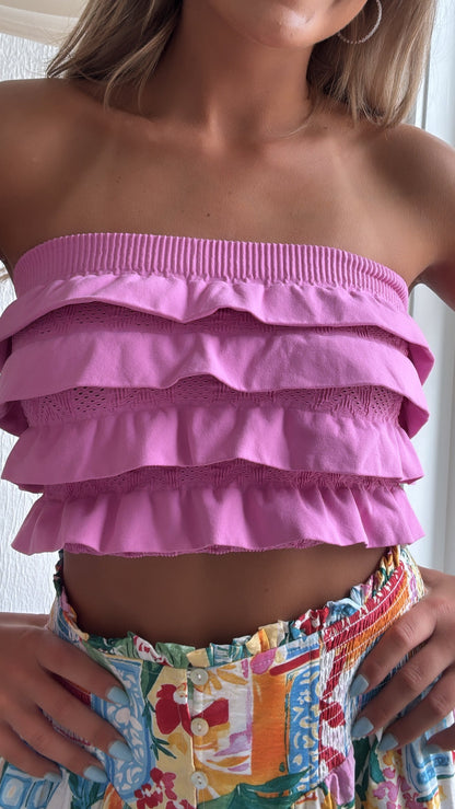 Layered Ruffled Tube Top, Crocus Pink