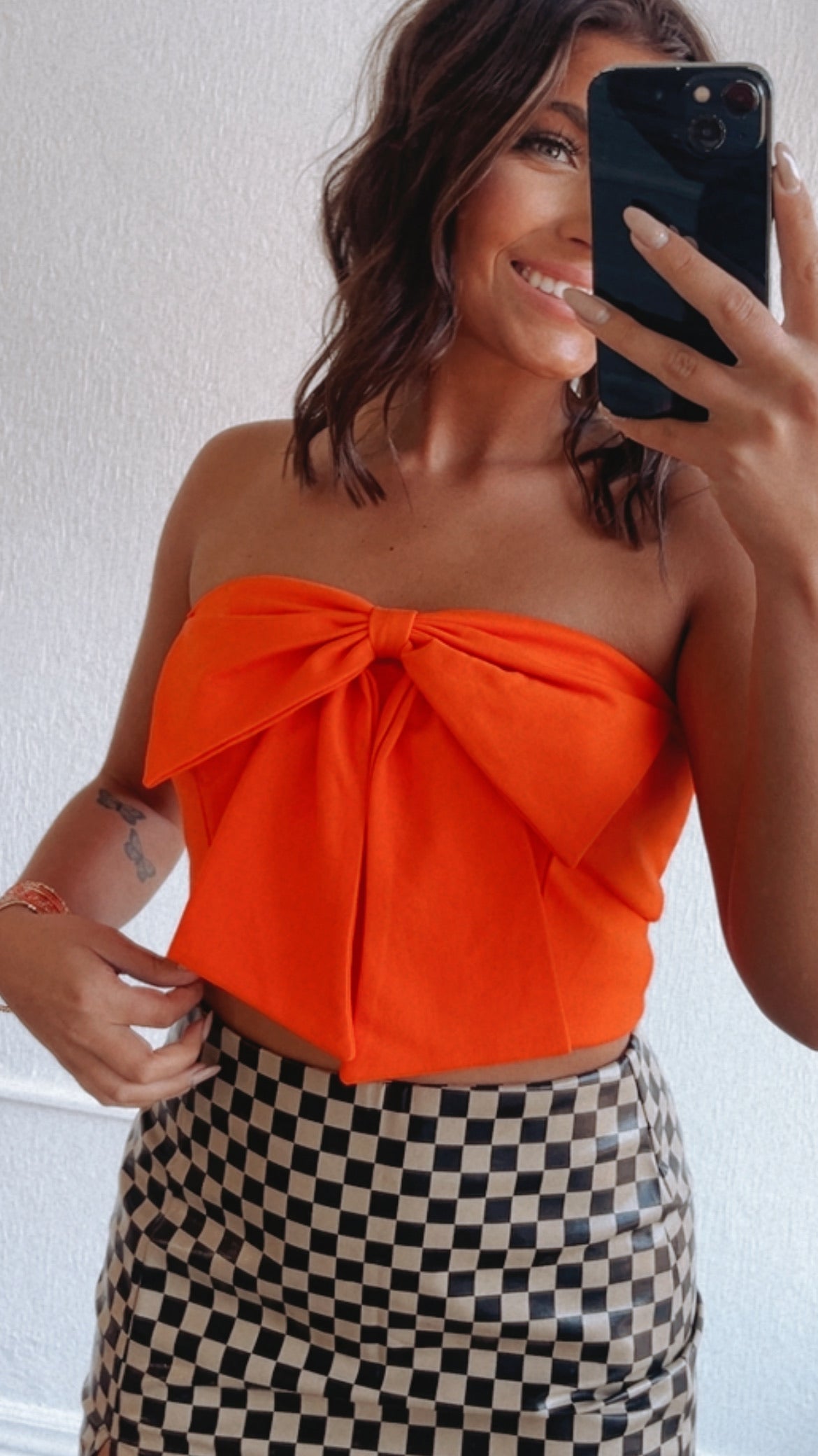 It Girl Bow Detail Tube Top, Orange