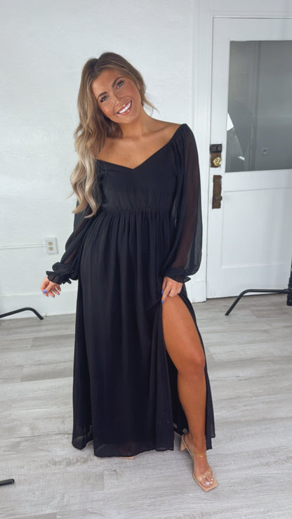 ECB Exclusive: Timeless Romantic Chiffon Maxi Dress, Black