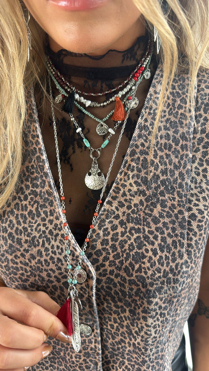 Feather Fringe Multi-Layered Necklace