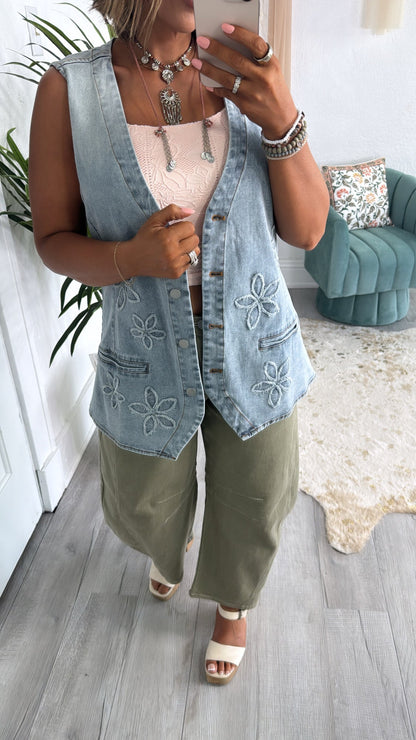 Bloom & Vine Floral Patch Denim Vest