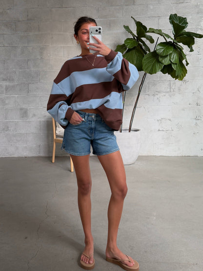 FREE PEOPLE Classic Striped Oversized Crewneck