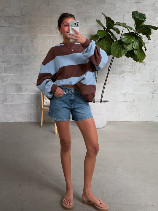 FREE PEOPLE Classic Striped Oversized Crewneck