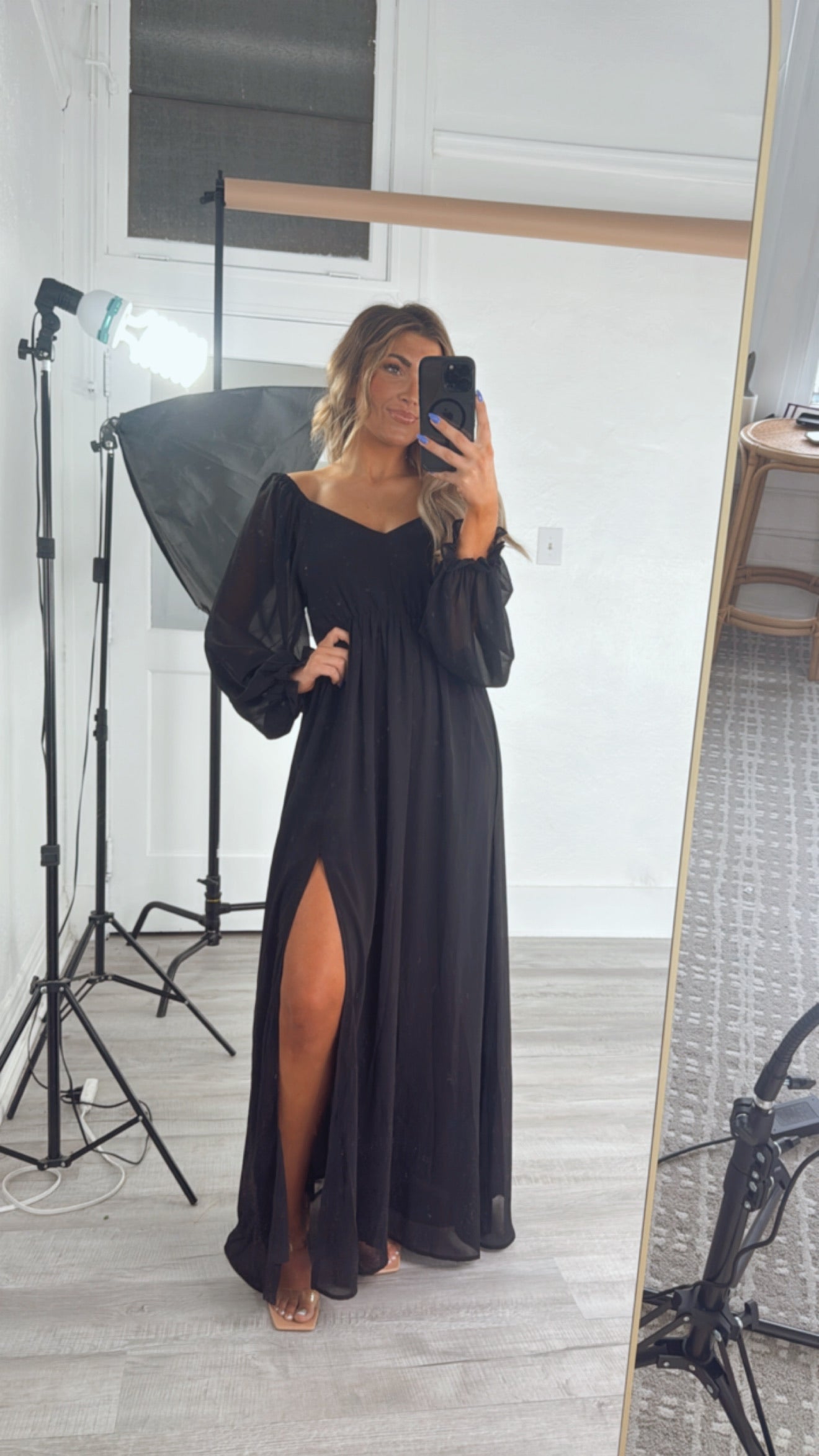 ECB Exclusive: Timeless Romantic Chiffon Maxi Dress, Black