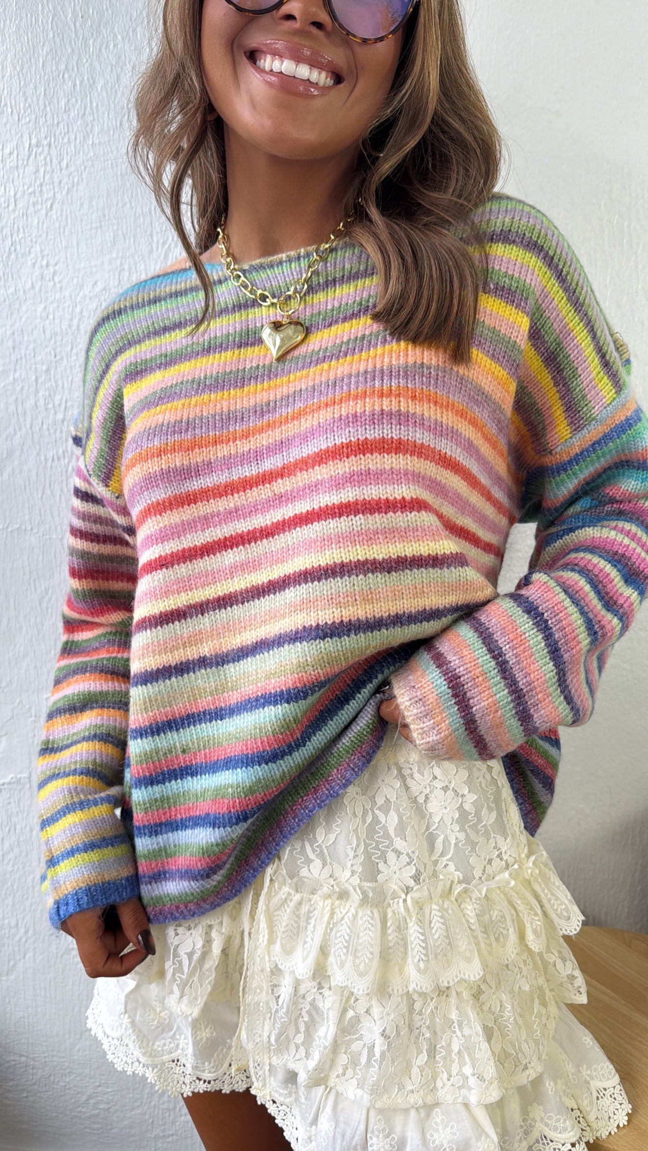 Painted Knit Striped Rainbow Sweater, Purple/Sky