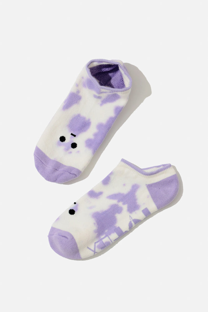 Meh Face Low Rise Socks - Purple Tie Dye