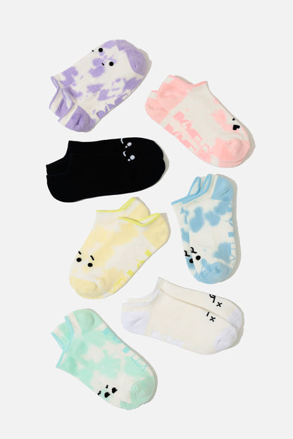 Silly Face Low Rise Socks - Blue Tie Dye