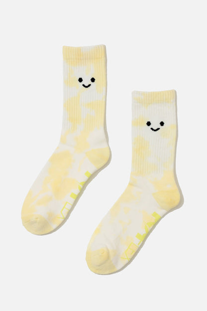 Happy Face Mid-Calf Gym Socks - Yellow Tie Dye