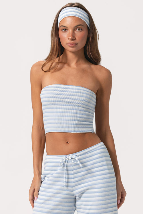 Ribbed Jersey Bandeau Top in Blue Stripe