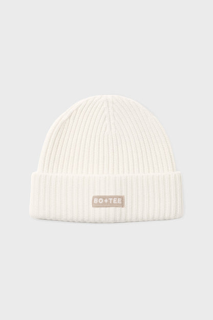 Ribbed Knit Beanie Hat in Ivory