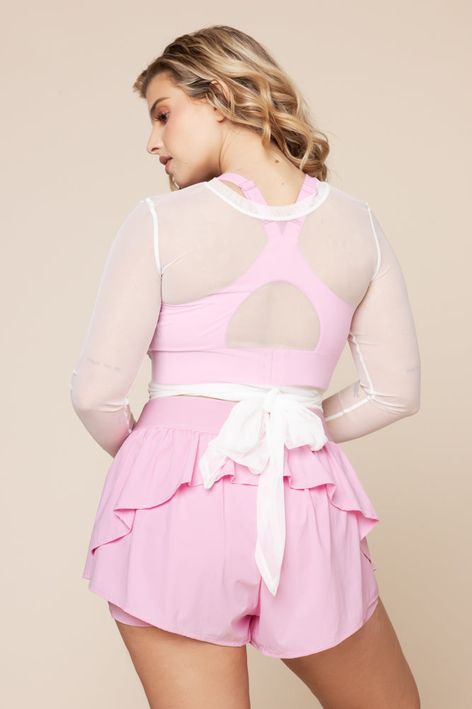 Bow Back Mesh Reversible Long Sleeve Top - Bright White
