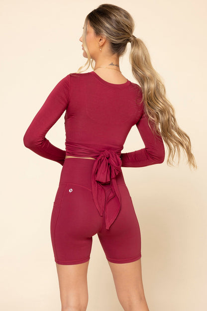 Bow Back Reversible Long Sleeve Top - Ruby