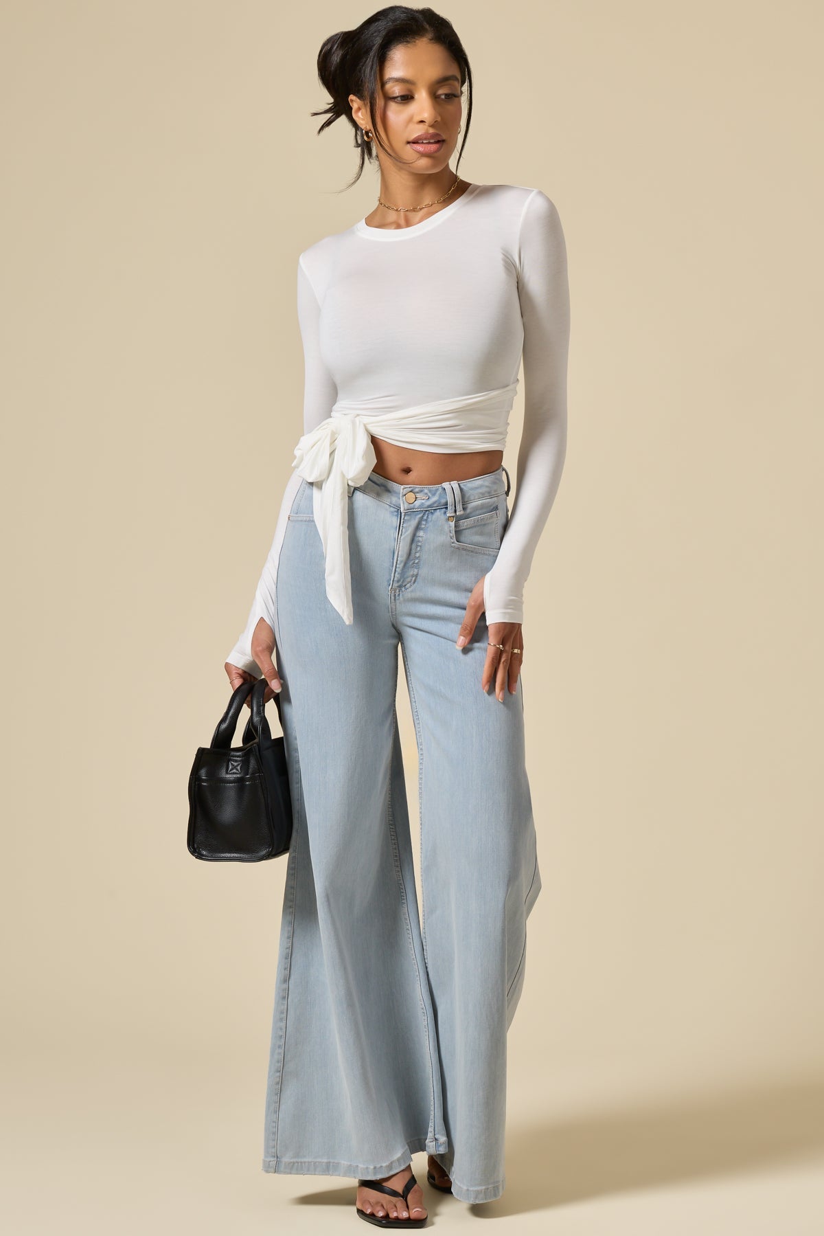 Bow Back Reversible Long Sleeve Top - White