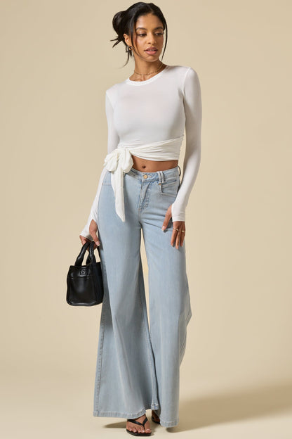 Bow Back Reversible Long Sleeve Top - White