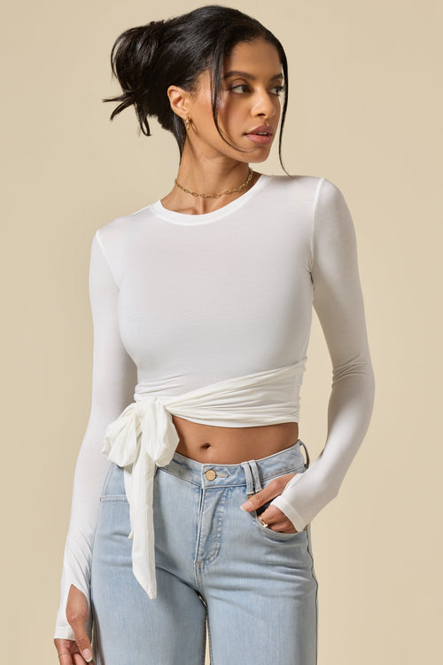 Bow Back Reversible Long Sleeve Top - White