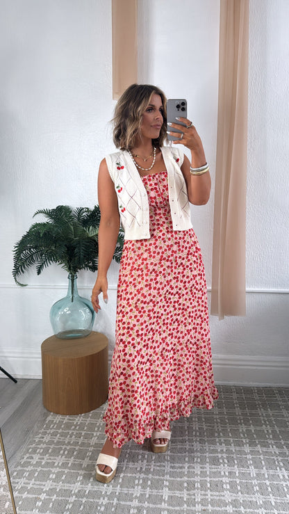 Cherry Darling Printed Vest, Cream