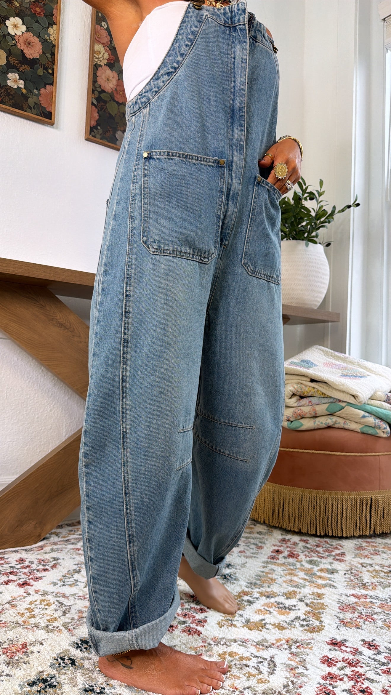 Bayberry Bloom Overalls, Denim