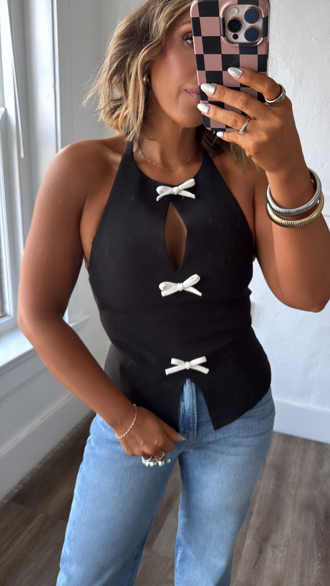Best In Bows Halter Tank Top, Black
