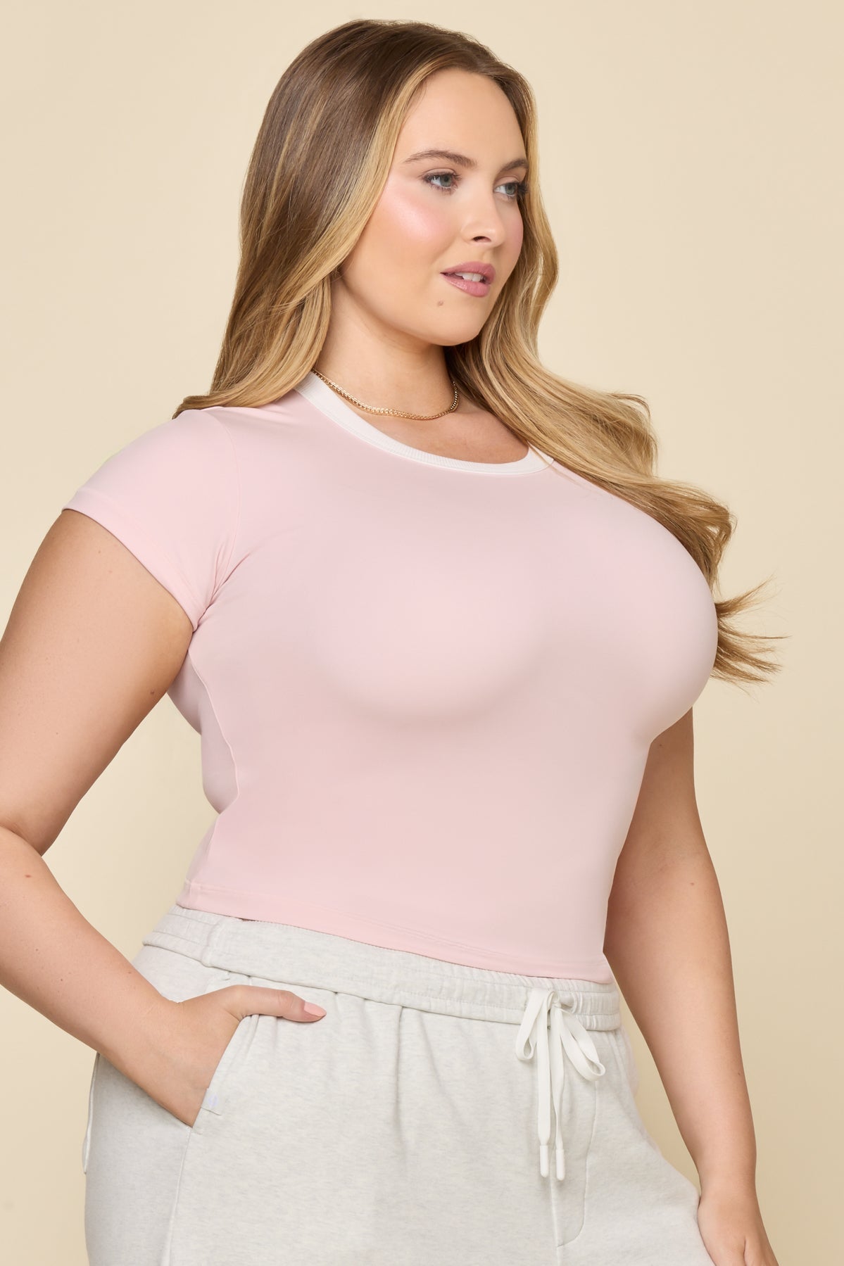 Call Me Baby Ringer Tee - Pink/White
