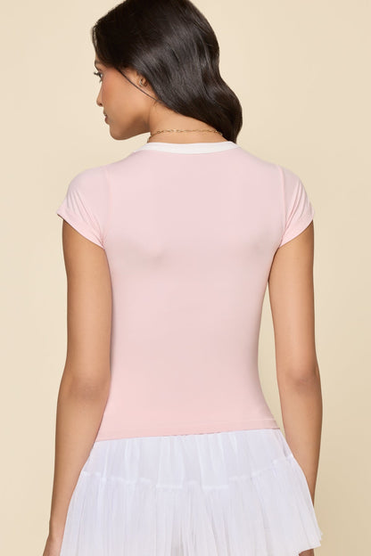 Call Me Baby Ringer Tee - Pink/White
