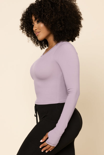 Call Me Baby Long Sleeve Top (Cropped) - Dusty Mauve
