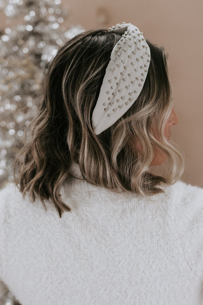 Metal Ball Beaded Headband, Beige