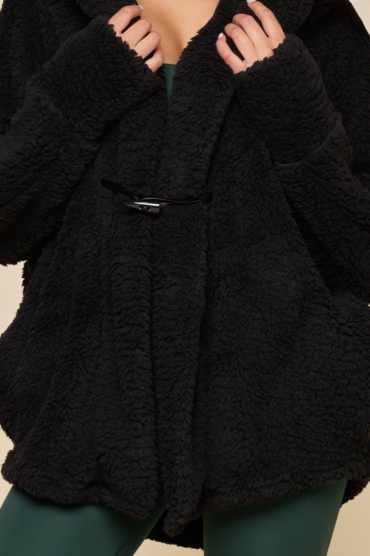 Faux Sherpa Cocoon Coat - Black