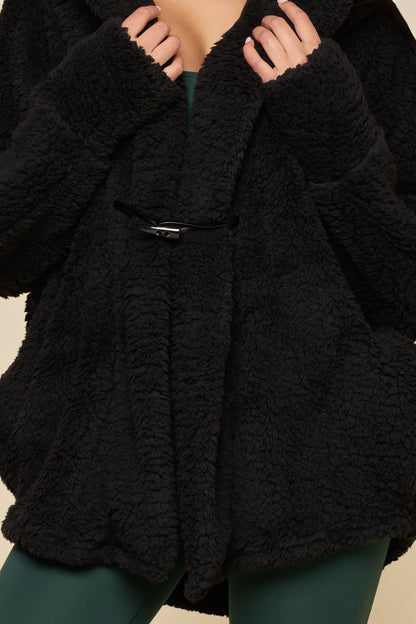 Faux Sherpa Cocoon Coat - Black