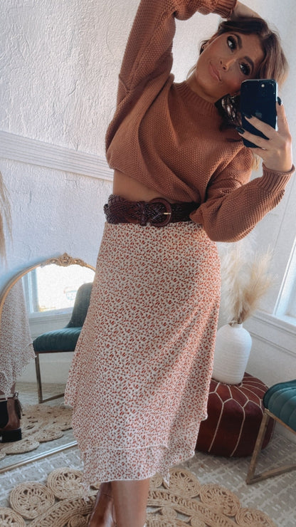 Garden Grace Floral Midi Skirt, Taupe