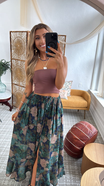 Florence Floral Skirt, Retro Blue