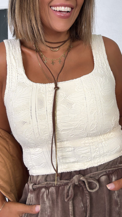 Double Layered Lace Tank, Butter Cream