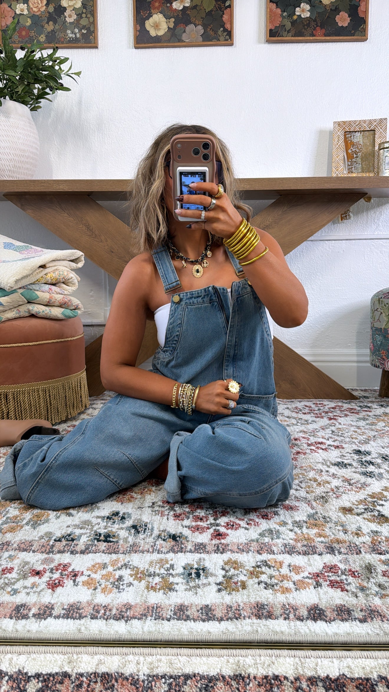 Bayberry Bloom Overalls, Denim